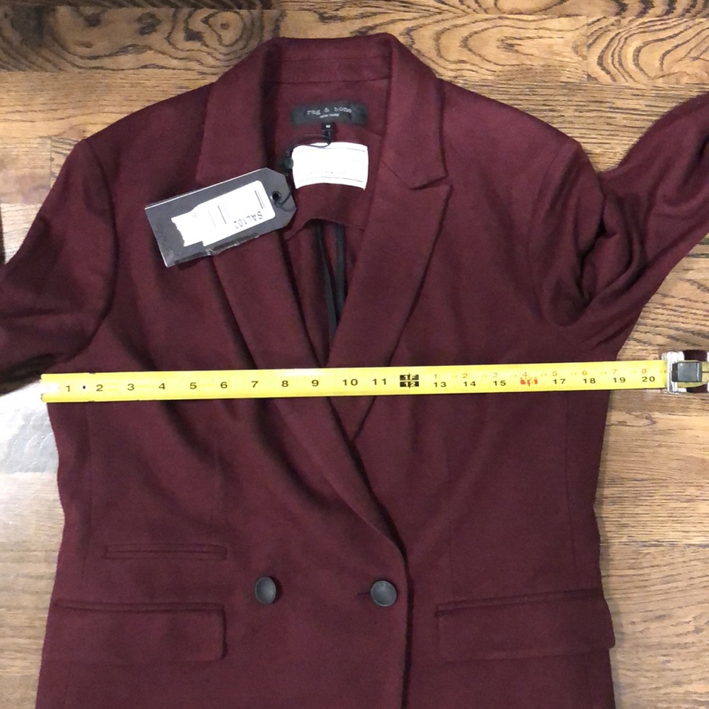 Rag & Bone Burgundy Wool Blazer Size 10 Tailored Double-Breasted Fall Essential - Picture 11 of 11